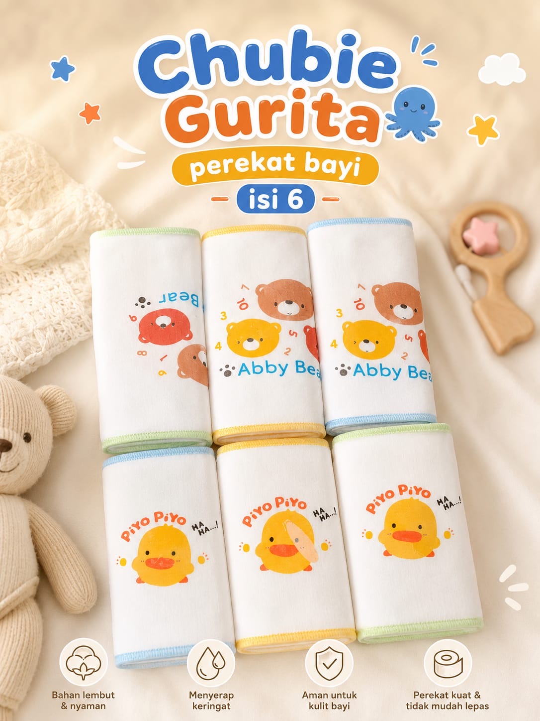 Chubie Gurita Perekat Bayi Mono Print Isi 6 — foto 1
