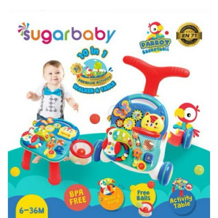 Sugarbaby Premium Activity Walker & Table 10-in-1 Parrot Basketball — foto 1