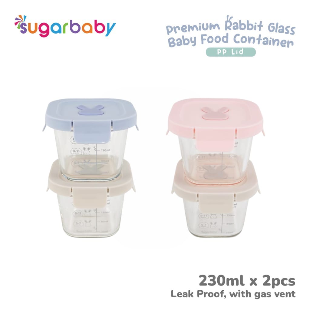 Sugarbaby Premium Rabbit Glass Baby Food Container 230ml x 2 Pcs — Pilihan Variasi — foto 1