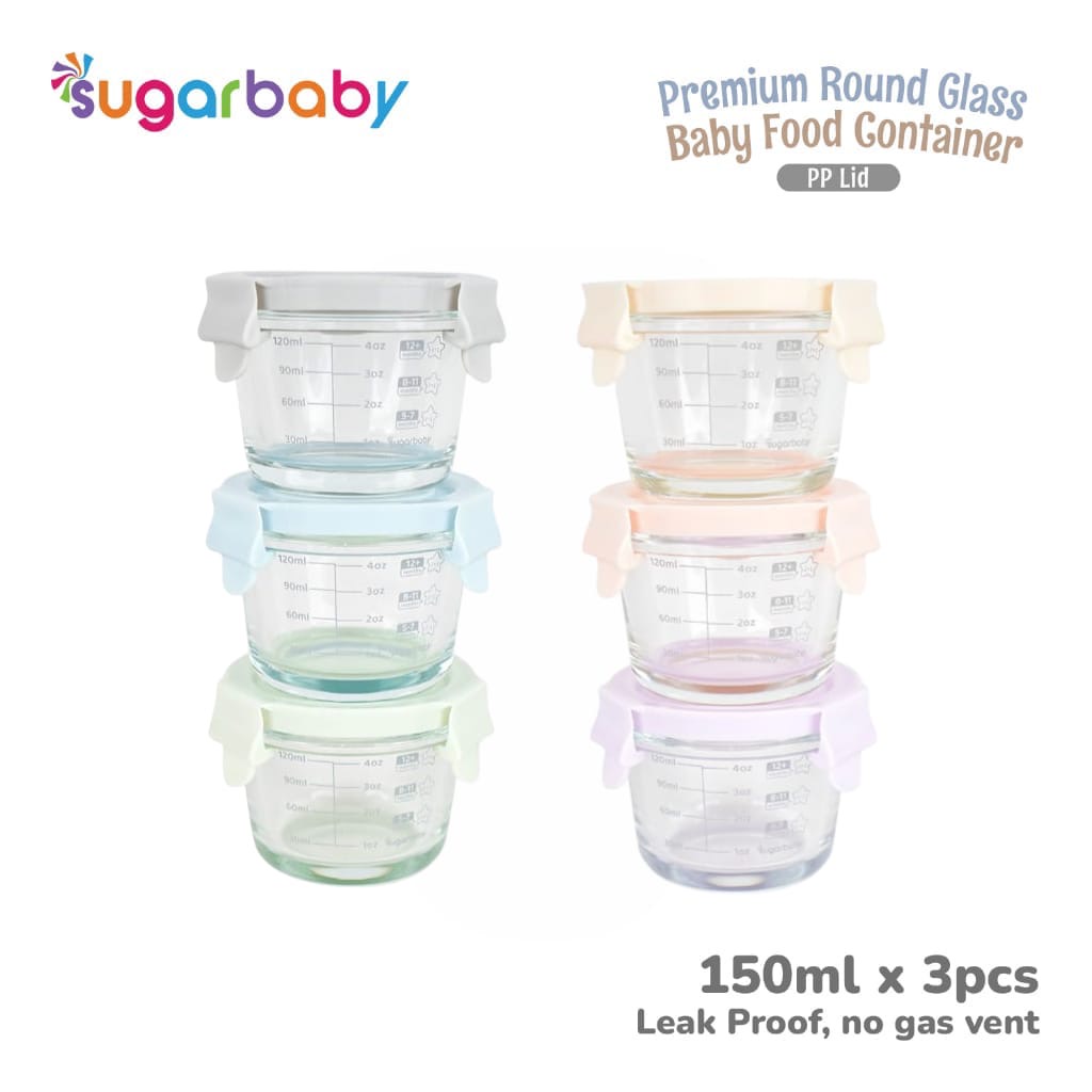 Sugarbaby Premium Round Glass Baby Food Container 150ml x 3 Pcs — Pilihan Variasi — foto 1
